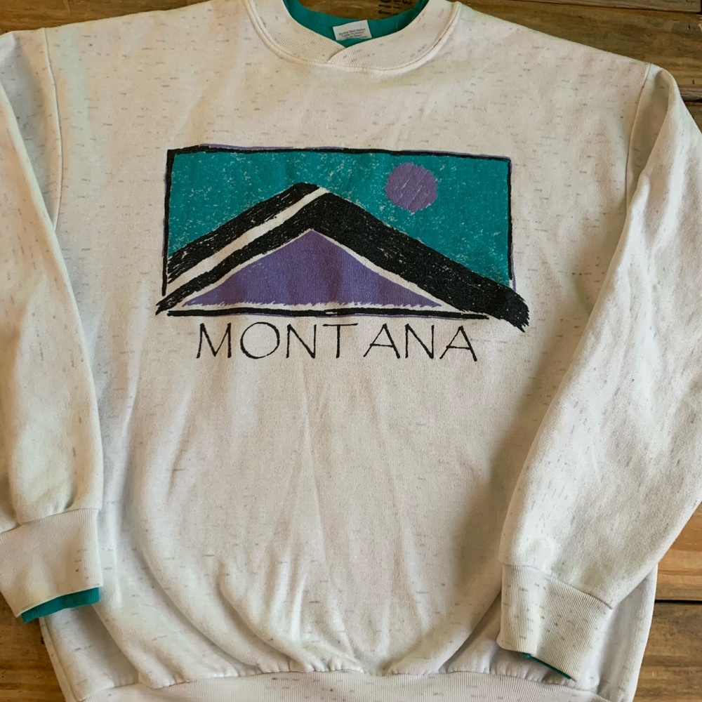 Vintage Prairie Mountain Crewneck Sweatshirt Montana Colorblock Large